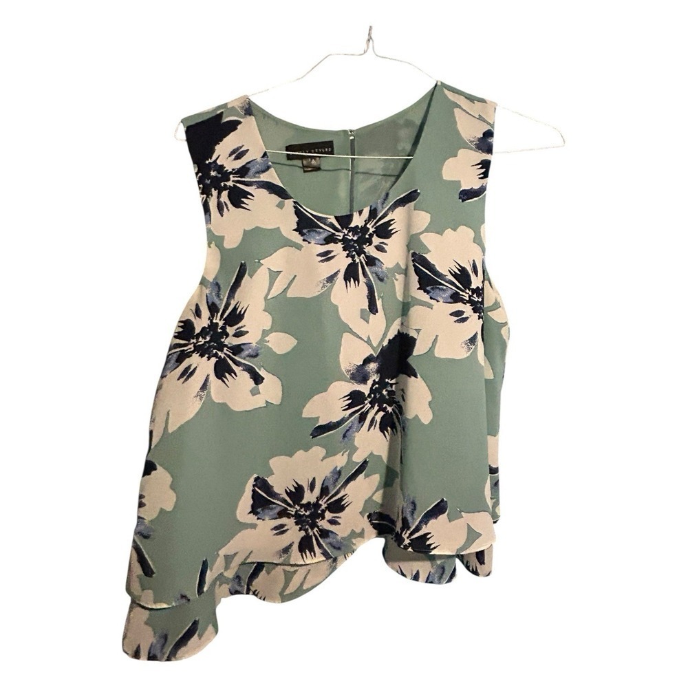 Vintage Simply Styled  Mint Green Floral Sleeveless Blouse Women's Size Large